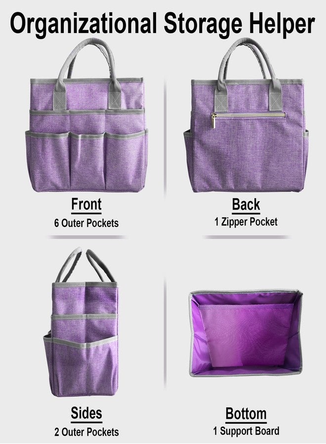 Cupohus Art Organizer Craft Storage Tote Bag with Pockets and Handles, Oxford Fabric Carrying Caddy for Teacher, Officer, Artist, Students, Traveler, and more -Purple - Image 4