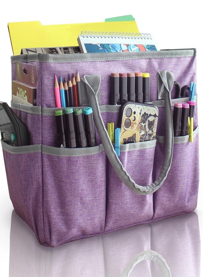 Cupohus Art Organizer Craft Storage Tote Bag with Pockets and Handles, Oxford Fabric Carrying Caddy for Teacher, Officer, Artist, Students, Traveler, and more -Purple - Image 1
