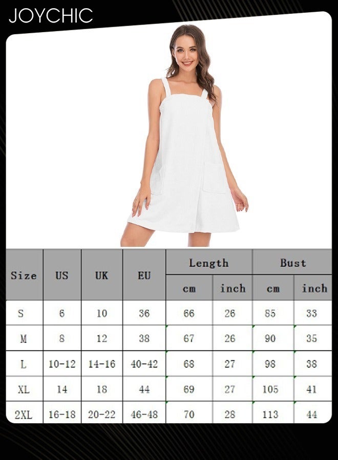 Joychic Women Solid Color Polyester Skin-friendly and Absorb- water Bathrobe Massage Stickers Suspenders Nightgown with Pockets for All Seasons White - Image 5
