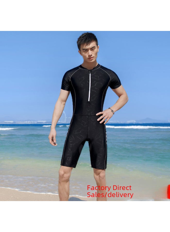 Generic Men's One-piece Swimsuit Short-sleeved Five-point Pants Suit Quick-drying Sunscreen Student Swimming Suit Training Professional Customization-Color:Logo Customization Can Be Mixed With Mixed Codes (please Consult Customer Service)-Size:M - Image 2