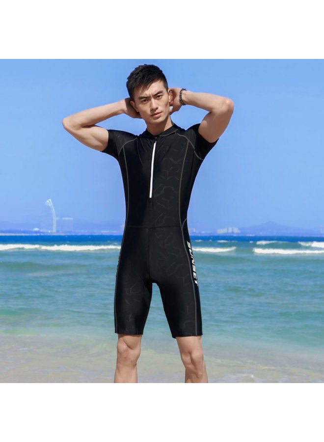 Generic Men's One-piece Swimsuit Short-sleeved Five-point Pants Suit Quick-drying Sunscreen Student Swimming Suit Training Professional Customization-Color:Logo Customization Can Be Mixed With Mixed Codes (please Consult Customer Service)-Size:M - Image 3