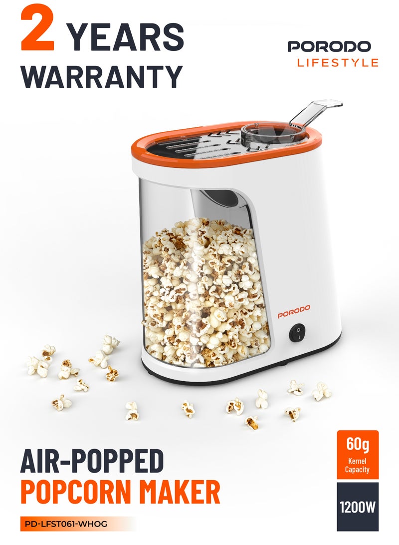 بورودو صانعة الفشار مع خزان قابل للفصل / آلة صنع الفشار بدون زيت / قوة 1200 واط / وجبة خفيفة صحية / آلة صنع الفشار بالهواء الساخن / سعة حبات الذرة 60 جرام - أبيض وبرتقالي - Image 1