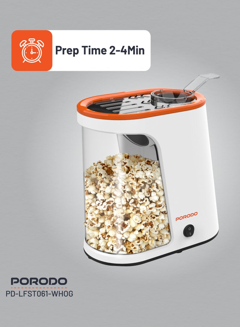 بورودو صانعة الفشار مع خزان قابل للفصل / آلة صنع الفشار بدون زيت / قوة 1200 واط / وجبة خفيفة صحية / آلة صنع الفشار بالهواء الساخن / سعة حبات الذرة 60 جرام - أبيض وبرتقالي - Image 5