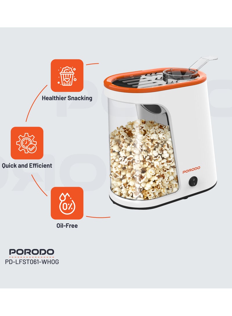 بورودو صانعة الفشار مع خزان قابل للفصل / آلة صنع الفشار بدون زيت / قوة 1200 واط / وجبة خفيفة صحية / آلة صنع الفشار بالهواء الساخن / سعة حبات الذرة 60 جرام - أبيض وبرتقالي - Image 2