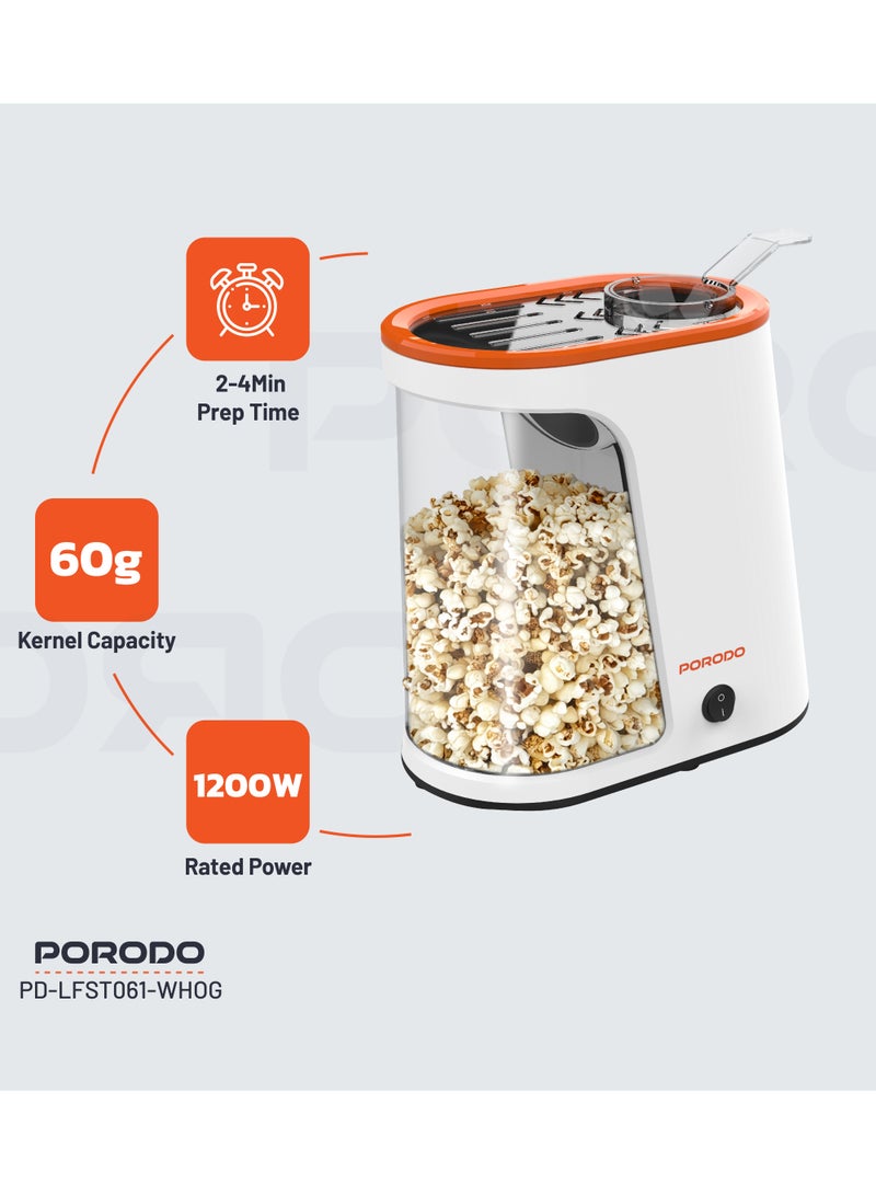 بورودو صانعة الفشار مع خزان قابل للفصل / آلة صنع الفشار بدون زيت / قوة 1200 واط / وجبة خفيفة صحية / آلة صنع الفشار بالهواء الساخن / سعة حبات الذرة 60 جرام - أبيض وبرتقالي - Image 3