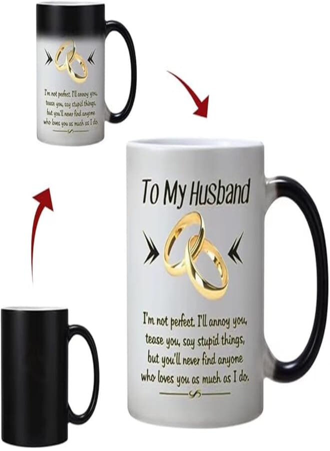 DasyFly Birthday Gifts for Husband from Wife,Color Changing Husband Mug 11-OZ Cup-Romantic Valentines Day Wedding Anniversary Christmas Gifts for Husband, Funny Husband Mugs From Wife