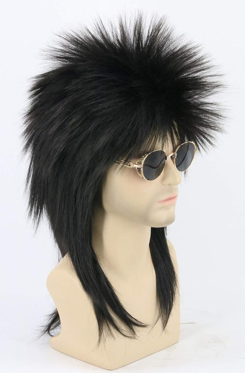 LeMarnia Black Spiked Mullet Wigs for Men and Women 80s Heavy Metal Punk Rocker Wigs Halloween Costumes Funny Wig - Image 4