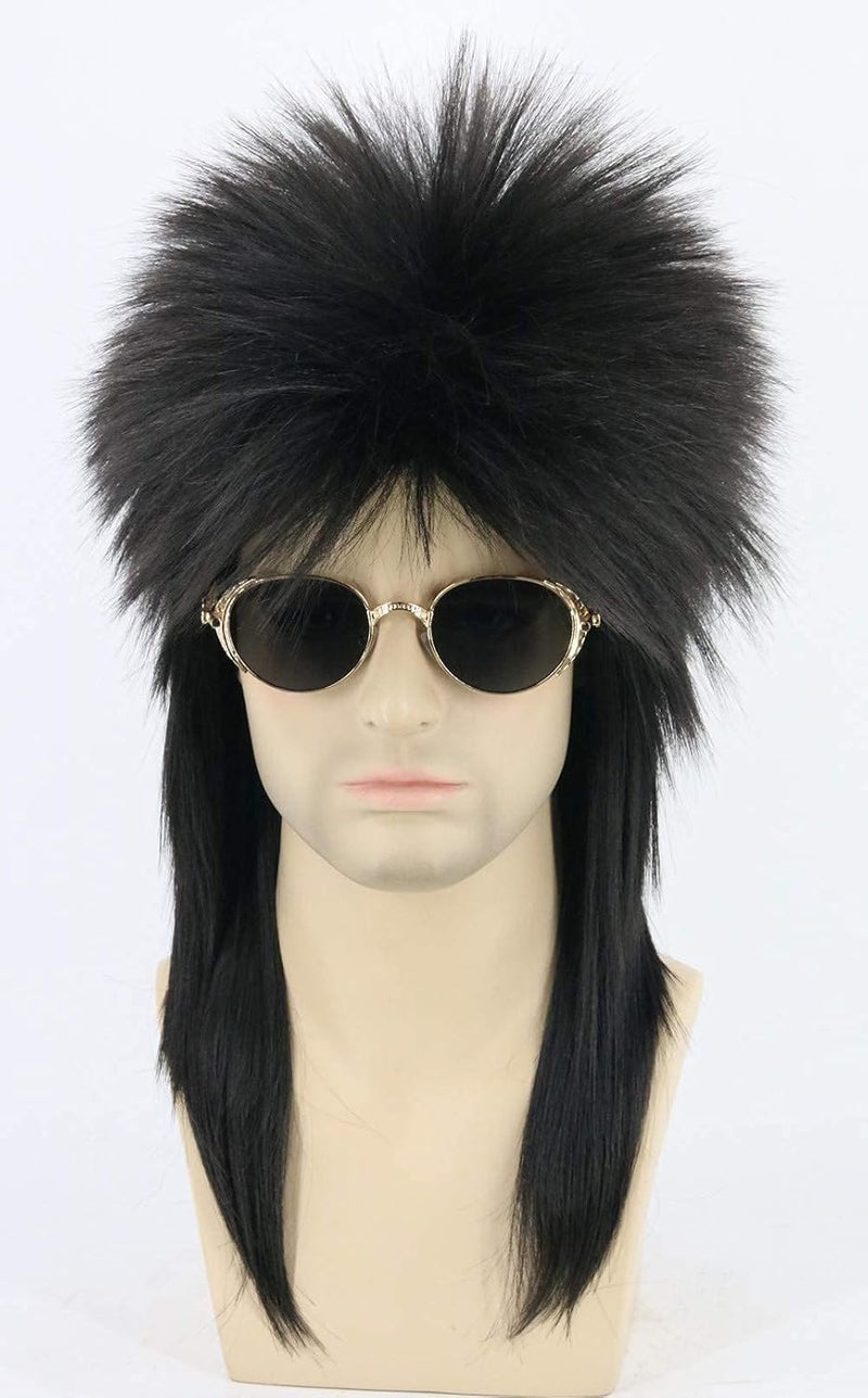 LeMarnia Black Spiked Mullet Wigs for Men and Women 80s Heavy Metal Punk Rocker Wigs Halloween Costumes Funny Wig - Image 2