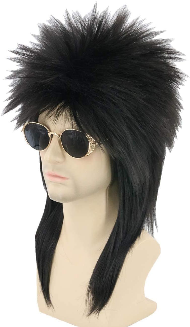 LeMarnia Black Spiked Mullet Wigs for Men and Women 80s Heavy Metal Punk Rocker Wigs Halloween Costumes Funny Wig - Image 1