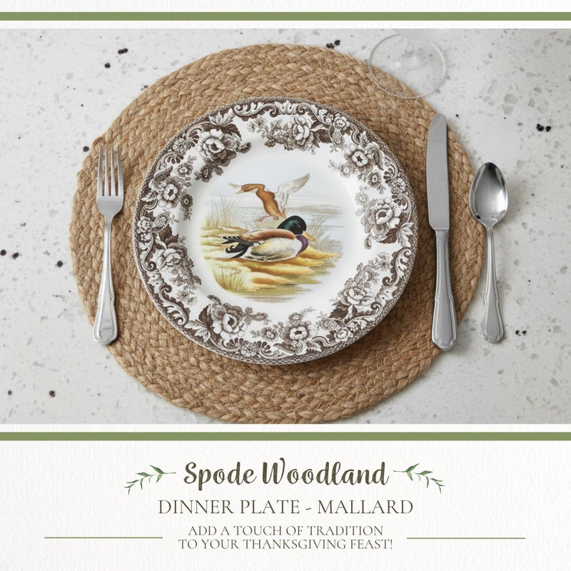 Spode Woodland Mallard Wildlife 10.5" Dinner Plate - Fine Earthenware, Dishwasher & Microwave Safe, Warm Oven to 225Â°F, Rustic Holiday Dining & Collectible Serving Plate - Made in England - Image 2