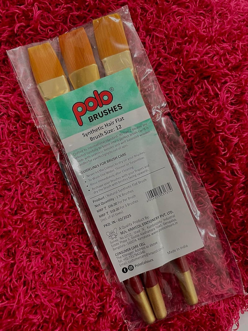 POLO فرش مسطحة من الشعر الصناعي 12 | عبوة من 3 | مجموعة فرش طلاء حواف دقيقة ممتازة للأكريليك والماء - Image 3