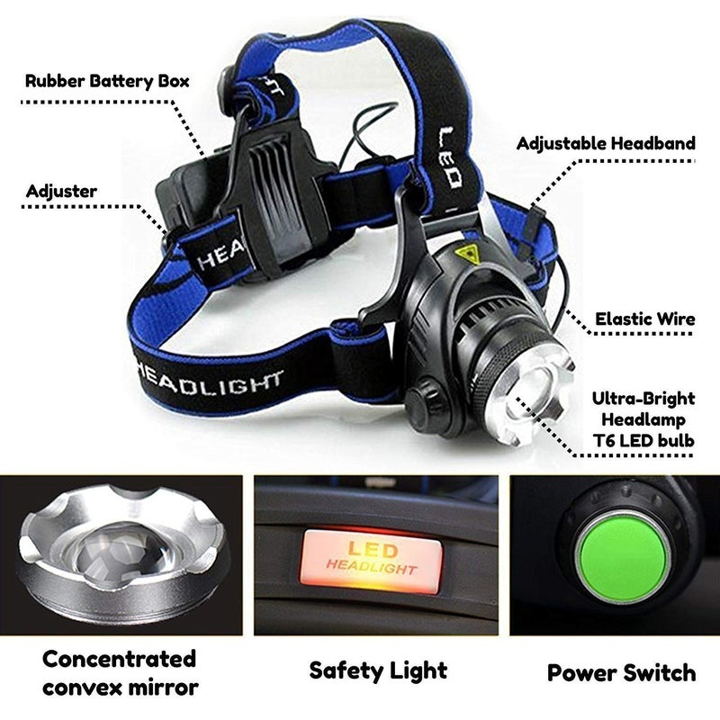 FEBLICH LED Headlamp Rechargeable Flashlight, USB Rechargeable Head Torch Headlight with Battery for Outdoor Camping Running Hiking Fishing Cycling Repairing (1 LED Headlamp + New Keychain Light) - Image 2