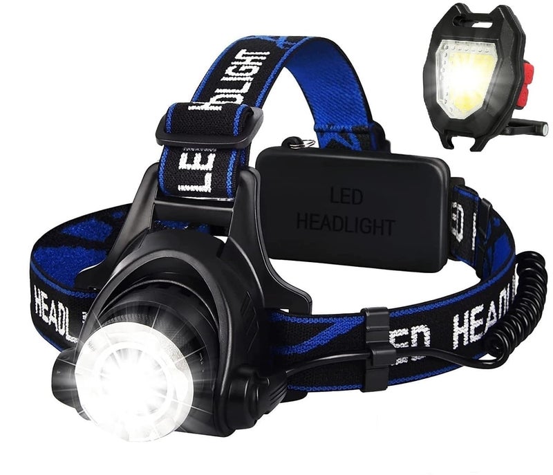 FEBLICH LED Headlamp Rechargeable Flashlight, USB Rechargeable Head Torch Headlight with Battery for Outdoor Camping Running Hiking Fishing Cycling Repairing (1 LED Headlamp + New Keychain Light) - Image 1