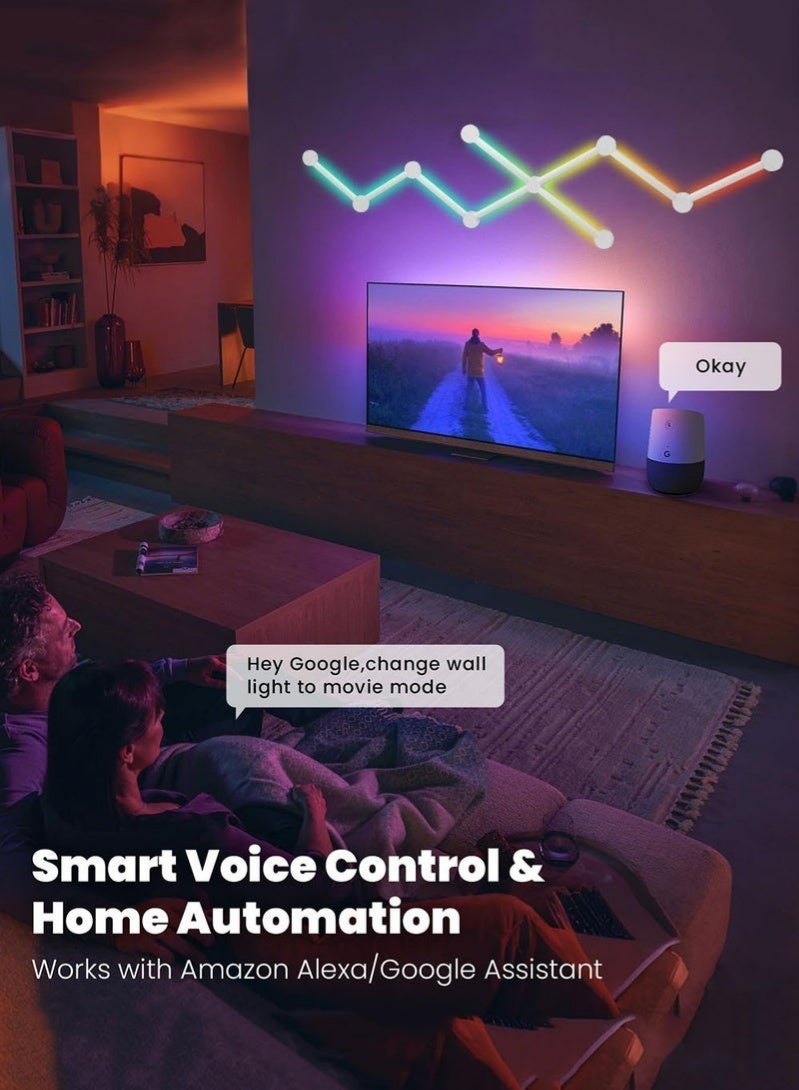 إج 9 خطوط إضاءة LED ذكية واي فاي LED خطوط إضاءة حائطية 16M+ لون LED خافت للموسيقى ومزامنة الألعاب وغرفة النوم، مجموعة قضبان إضاءة لتزيين الحائط المنزلي تعمل بوضع مزدوج سيمفوني ضوء حائط بلاستيكي متعدد الألوان - Image 4