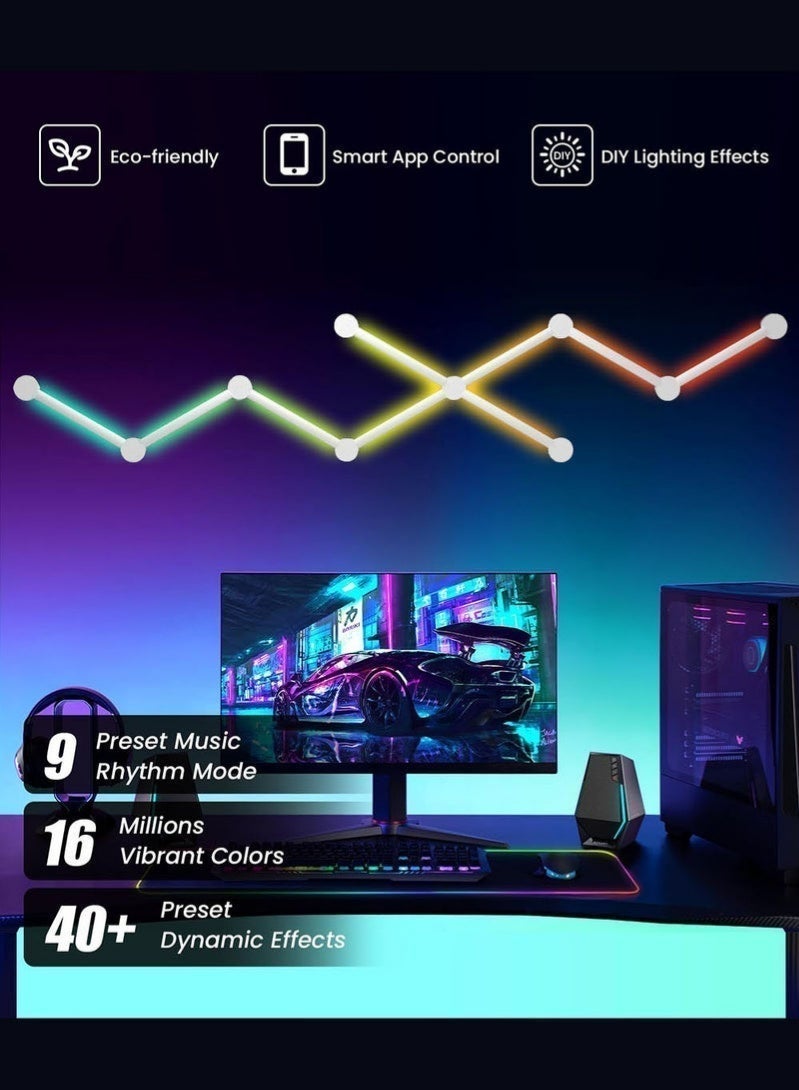 إج 9 خطوط إضاءة LED ذكية واي فاي LED خطوط إضاءة حائطية 16M+ لون LED خافت للموسيقى ومزامنة الألعاب وغرفة النوم، مجموعة قضبان إضاءة لتزيين الحائط المنزلي تعمل بوضع مزدوج سيمفوني ضوء حائط بلاستيكي متعدد الألوان - Image 2