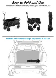 HOMEVEO Practical Folding Outdoor Wagon - Easy to Remove Canvas, Ideal for Gardens, Camping and Festivals, Supports Trailer Towing and Holds Up to 150kg - Black  - Image 3