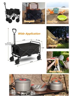 HOMEVEO Practical Folding Outdoor Wagon - Easy to Remove Canvas, Ideal for Gardens, Camping and Festivals, Supports Trailer Towing and Holds Up to 150kg - Black  - Image 5