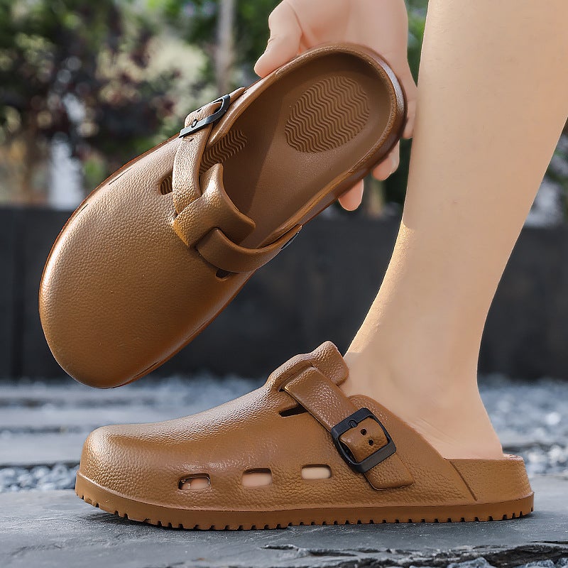 Summer Outer Wear Wear-Resistant Soft-Soled Couple Boken Shoes Outdoor Toe-Cap Half Slippers Casual Men'S Shoes Sandals - Image 5