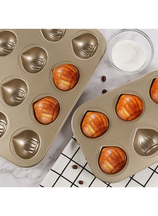 Net-famous Butter Rice Cake Non-stick Chestnut Madeleine Mold 12 Mold Household Normal Temperature Cake Baking Pan Oven-Specifications:12 Consecutive (special Mold For Butter Rice Cakes)-Color:Black - Image 2