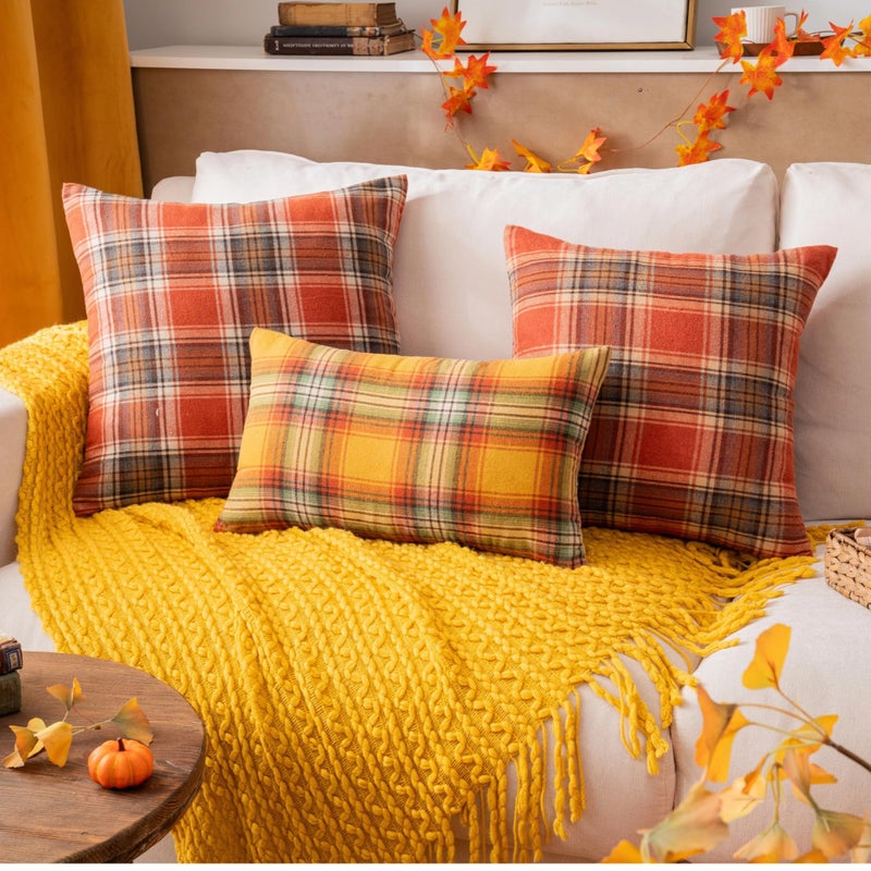 AQOTHES Fall Plaid Yellow Throw Pillow Covers 18x18 Inch  Set of 2 Autumn Decorative Throw Pillows for Couch Sofa Bed Living Room Home Decor  Accent Pillow Cases for Farmhouse Couch Cushion Covers - Image 5
