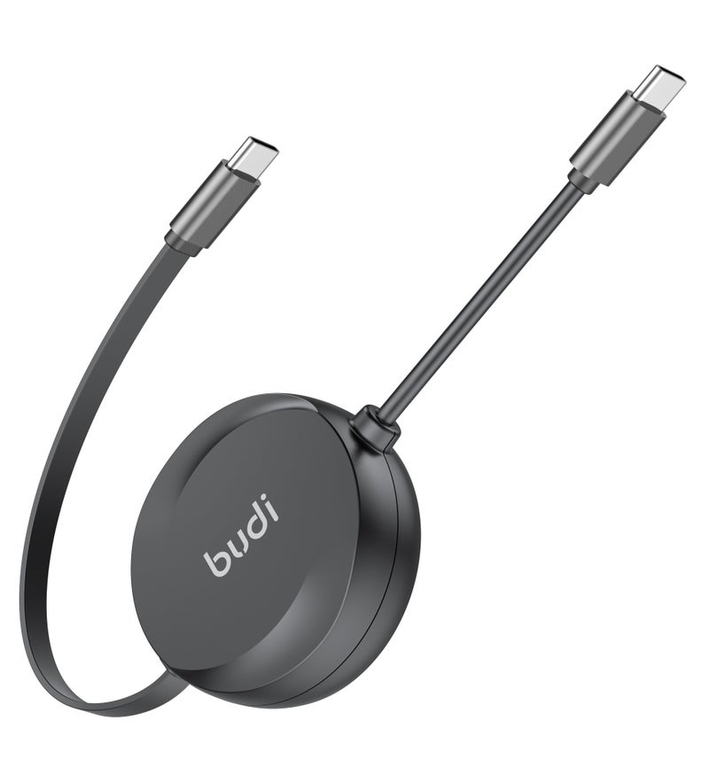 بودي كابل شحن سريع USB-C إلى USB-C قابل للسحب للشحن والمزامنة، يدعم تقنية PD بقدرة 65 واط ويتميز بتصميم بكرة مدمج (DC257TT10B)؛ متوافق مع الهواتف الذكية والأجهزة اللوحية وأجهزة الكمبيوتر المحمولة وبنوك الطاقة، باللون الأسود. - Image 2