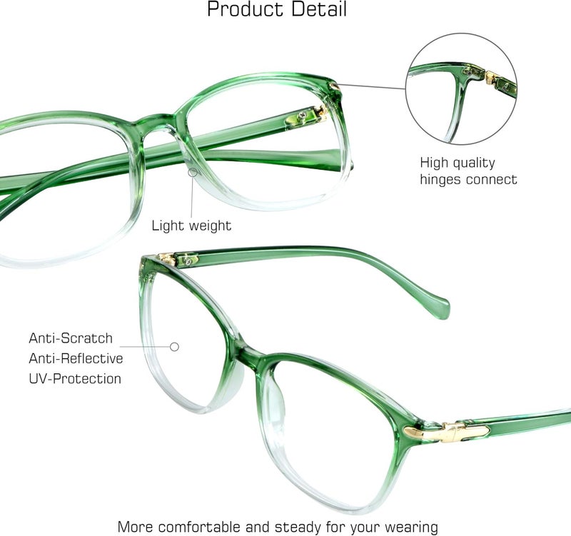 VisionGlobal Blue Light Blocking Glasses for Women, Anti Eyestrain, Computer Reading, TV Glasses, Stylish Square Frame, Anti Glare(Clear Green,+1.75 Magnification) - Image 2