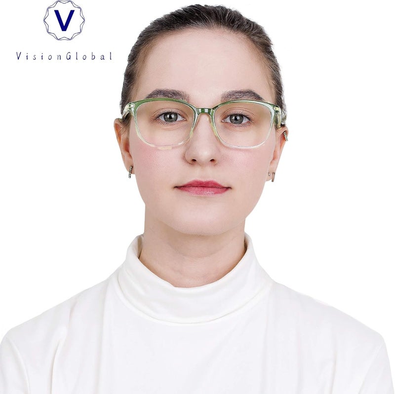 VisionGlobal Blue Light Blocking Glasses for Women, Anti Eyestrain, Computer Reading, TV Glasses, Stylish Square Frame, Anti Glare(Clear Green,+1.75 Magnification) - Image 5