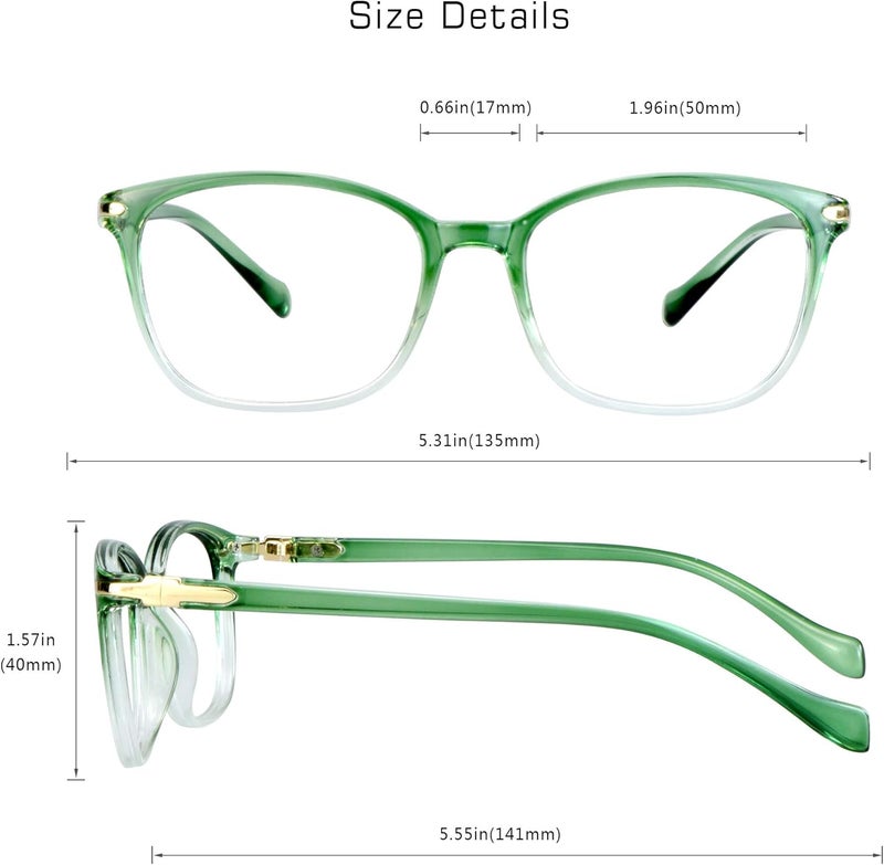 VisionGlobal Blue Light Blocking Glasses for Women, Anti Eyestrain, Computer Reading, TV Glasses, Stylish Square Frame, Anti Glare(Clear Green,+1.75 Magnification) - Image 3
