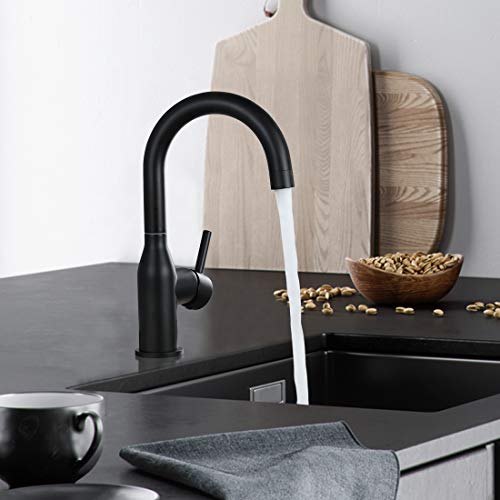 WOWOW Black Bathroom Faucet Stainless Steel Single Handle Bar Sink High Arc Lavatory Mixer Small Kitchen Tap With Supply Hoses - Image 3