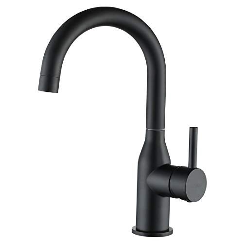 WOWOW Black Bathroom Faucet Stainless Steel Single Handle Bar Sink High Arc Lavatory Mixer Small Kitchen Tap With Supply Hoses - Image 1