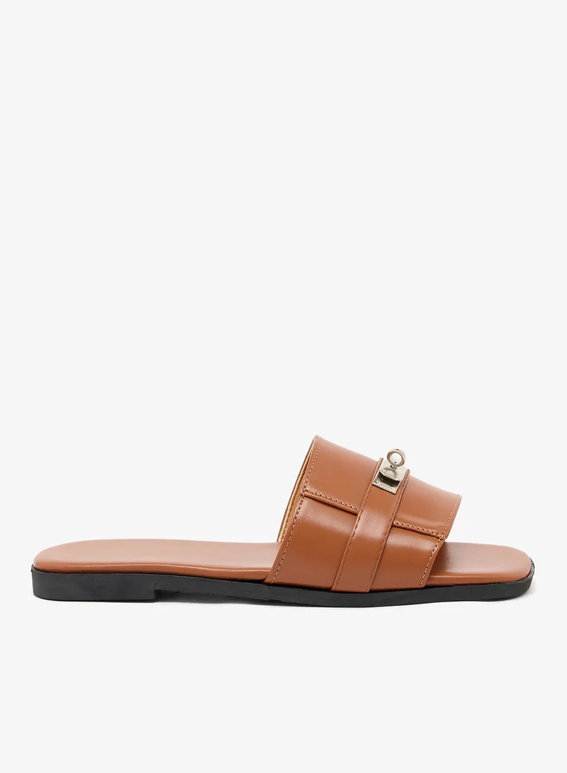 Ella Silver Buckle Detail Flat Sandals