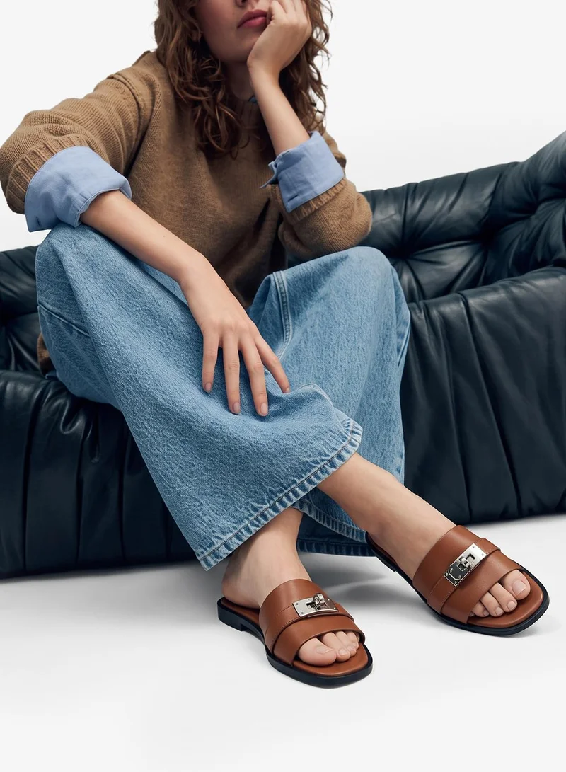 Ella Silver Buckle Detail Flat Sandals
