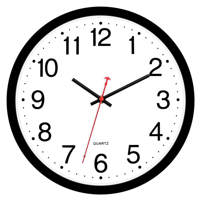 Foxtop Black Wall Clock Silent NonTicking 12 Inch Quartz Battery Operated Round Analog Wall Clock for Classroom School Office Living Room Bedroom Home