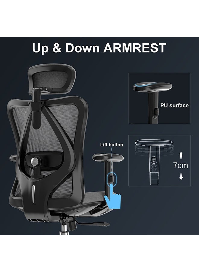 SIHOO - M18 Ergonomic Office Chair, Swivel Chair with Adjustable Lumbar Support, Headrest and Armrest, Adjustable Height, Grey - Image 1