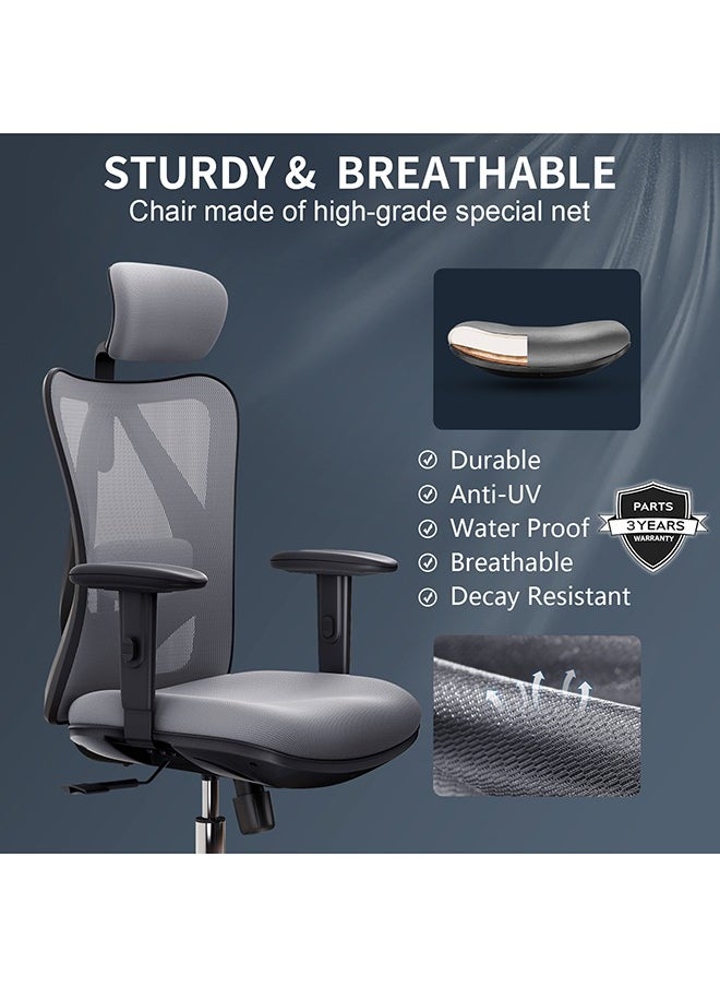 SIHOO - M18 Ergonomic Office Chair, Swivel Chair with Adjustable Lumbar Support, Headrest and Armrest, Adjustable Height, Grey - Image 1