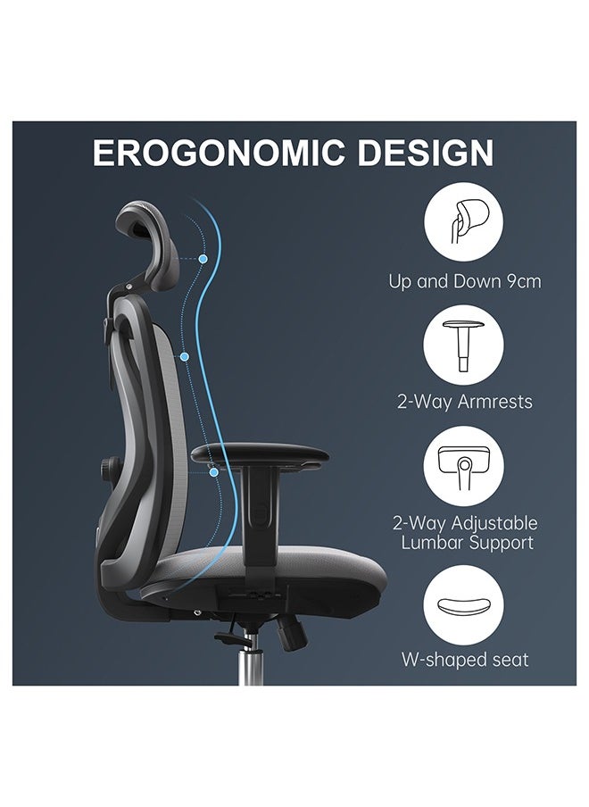 SIHOO - M18 Ergonomic Office Chair, Swivel Chair with Adjustable Lumbar Support, Headrest and Armrest, Adjustable Height, Grey - Image 1