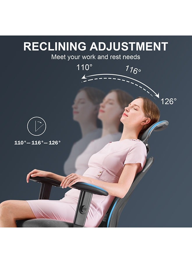SIHOO - M18 Ergonomic Office Chair, Swivel Chair with Adjustable Lumbar Support, Headrest and Armrest, Adjustable Height, Grey - Image 1