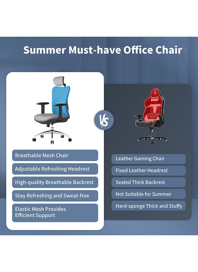 SIHOO - M18 Ergonomic Office Chair, Swivel Chair with Adjustable Lumbar Support, Headrest and Armrest, Adjustable Height, Grey - Image 1