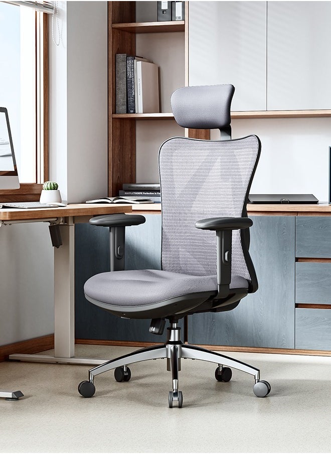 SIHOO - M18 Ergonomic Office Chair, Swivel Chair with Adjustable Lumbar Support, Headrest and Armrest, Adjustable Height, Grey - Image 1