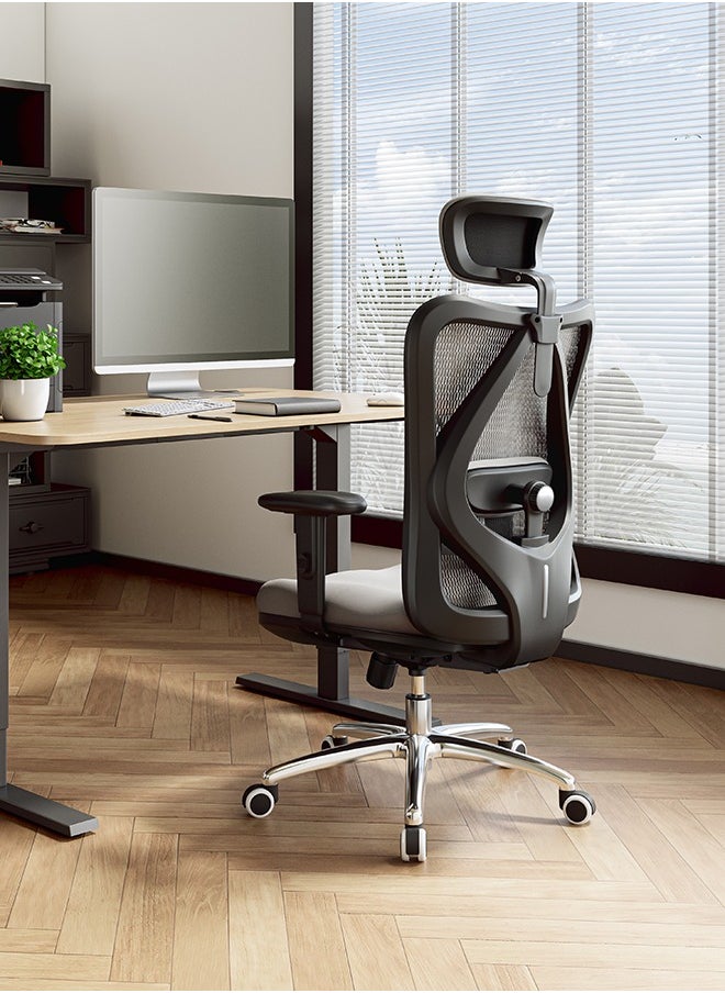 SIHOO - M18 Ergonomic Office Chair, Swivel Chair with Adjustable Lumbar Support, Headrest and Armrest, Adjustable Height, Grey - Image 1