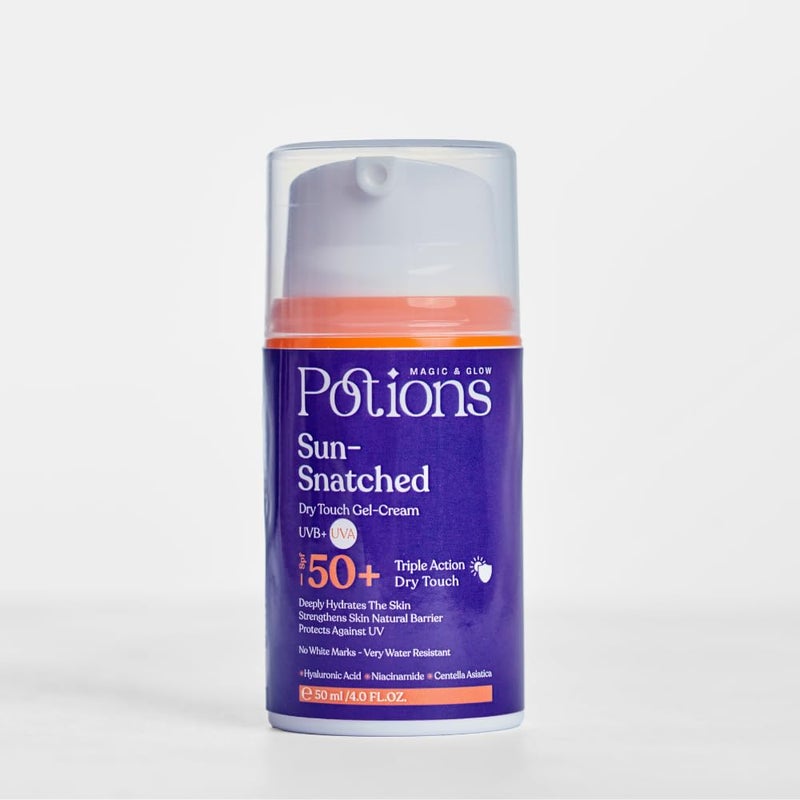 Sun Snatched Dry Touch Gel Cream Sunscreen SPF50+ – Broad Spectrum UVA/UVB Protection – Matte Finish, No White Cast – With Hyaluronic Acid, Niacinamide, Cica, Aloe Vera & Vitamin E – 50ml