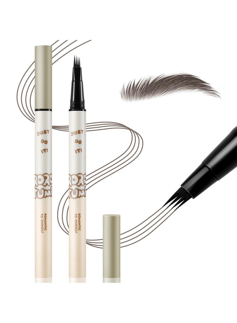 SYOSI 4 Point Head Waterproof Eyebrow Pencil, 2 Colors Liquid Brow Pen, 4 Hours Long Lasting Eyebrow Tattoo Pen, Lift & Snatch Eyebrow, Make Natural Eyebrow Hair, 2 Pack (Black Gray, Brown) - Image 1