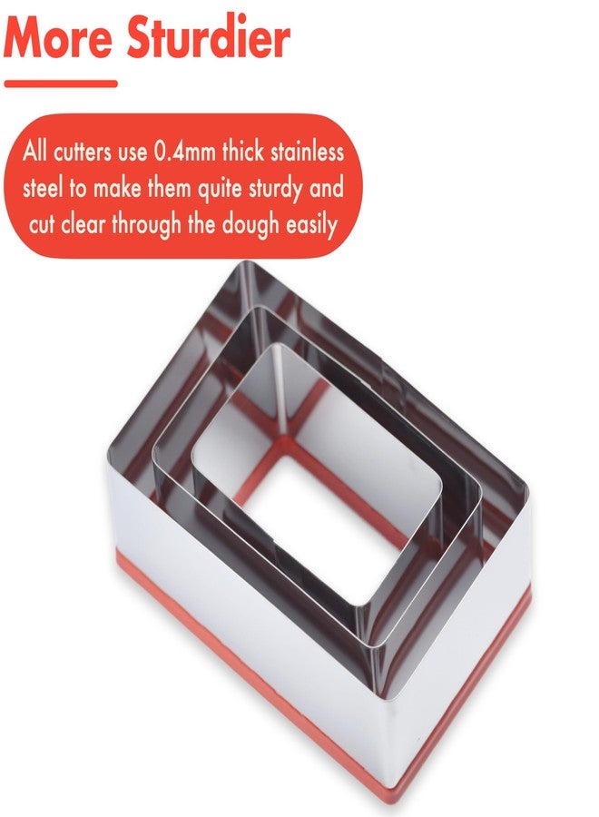 COOKIEQUE Rectangle Cookie Cutter Set, Stainless Steel, 3 Pcs 5 * 3.2/4 * 2.4/3 * 1.9 Inch - Image 5