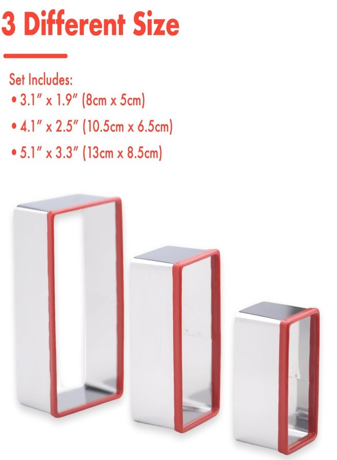 COOKIEQUE Rectangle Cookie Cutter Set, Stainless Steel, 3 Pcs 5 * 3.2/4 * 2.4/3 * 1.9 Inch - Image 2