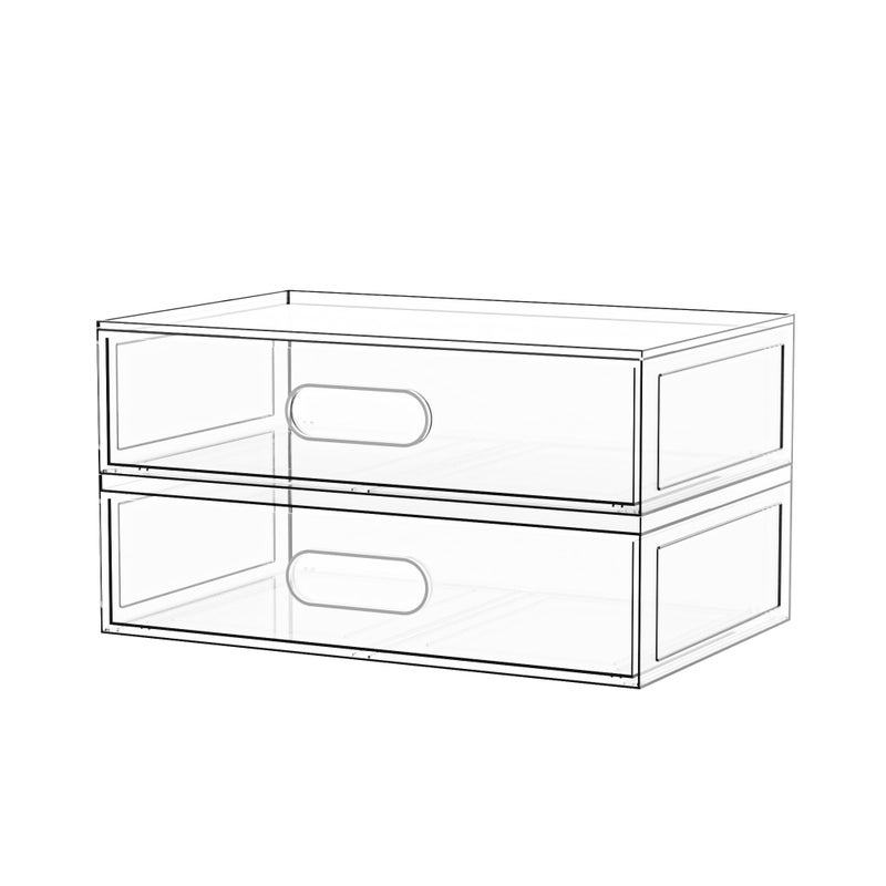 Aurblozen 2 Pack Clear Makeup Storage Drawer, 12''W Stackable Bathroom Organizers and Storage Drawer, Acrylic Cosmetic Display Case For Vanity, Undersink, Cabinets, Desk Organizer - Image 1