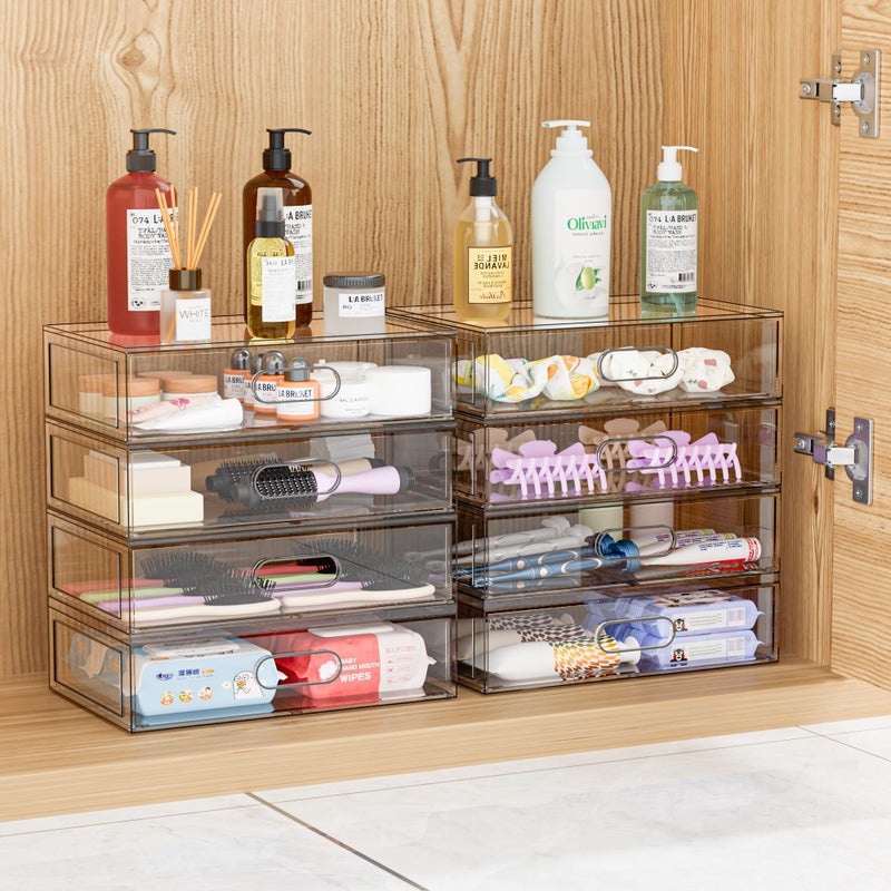 Aurblozen 2 Pack Clear Makeup Storage Drawer, 12''W Stackable Bathroom Organizers and Storage Drawer, Acrylic Cosmetic Display Case For Vanity, Undersink, Cabinets, Desk Organizer - Image 4