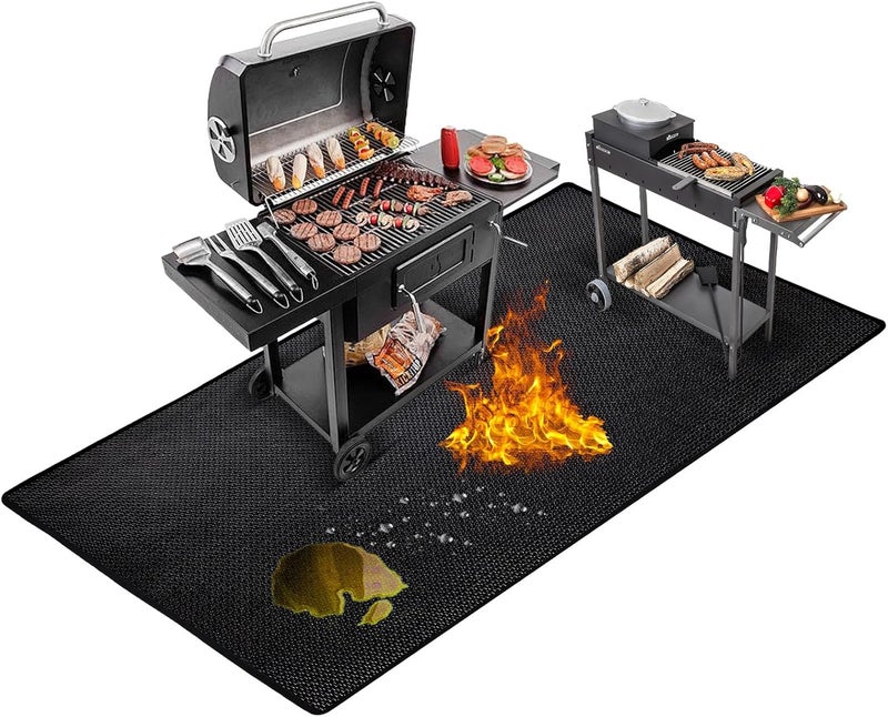 Fondpen Large 76x52 inches Under Grill Mat for Outdoor Grill,Double-Sided Fireproof Grill Pad for Fire Pit,Indoor Fireplace Mat Fire Pit Mat,Oil-Proof Waterproof BBQ Protector for Deck and Patio - Image 1