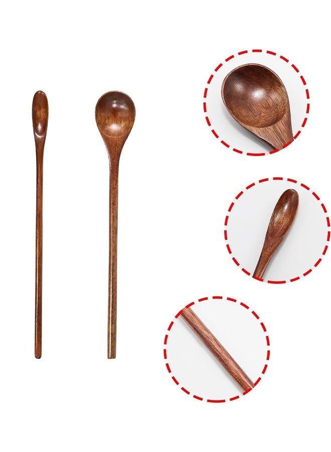 2 Pcs Small Wooden Coffee Spoons, Long Handle Wooden Stirring Spoons for Kitchen（Brown） - Image 1