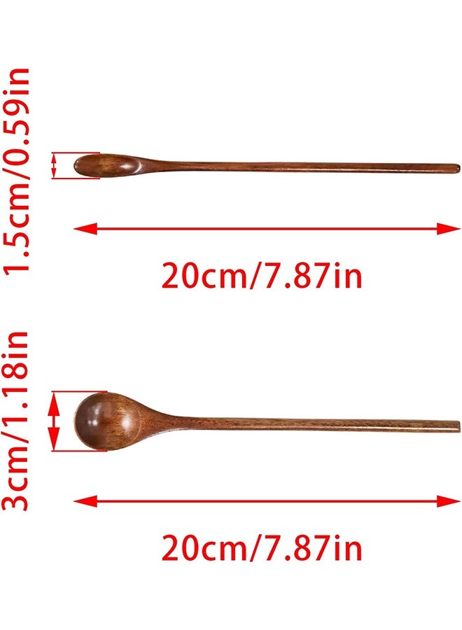 2 Pcs Small Wooden Coffee Spoons, Long Handle Wooden Stirring Spoons for Kitchen（Brown） - Image 2