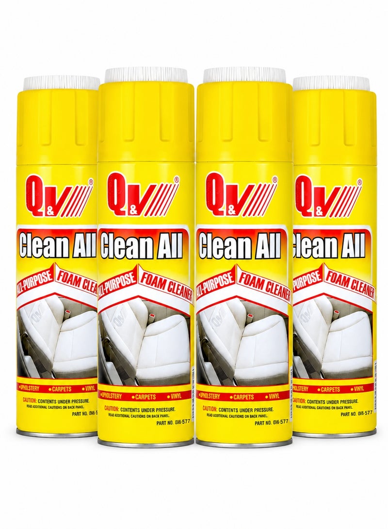 Combo 4pcs Multi Purpose Foam Cleaner Spray with Brush for Car Interior Upholstery Carpet Fabric Vinyl Dashboard Door Panels Leather Seat Cleaner Stain Remover Home Office Sofa Rug Shoe Cleaning Foam Aerosol Fresh Scent 650ml - Image 1